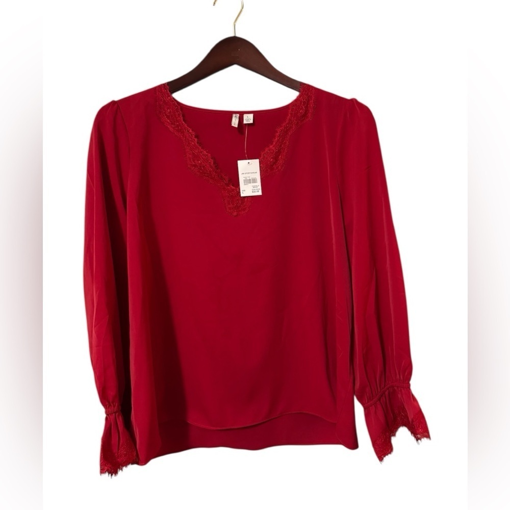 NWT Cato Elegant Red Lace Trim Blouse